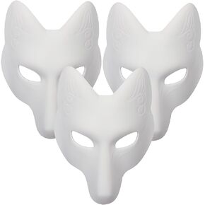 Fox Mask 3 Pcs DIY Animal Masquerade Masks White Paintable Halloween Party Wolf Cosplay Costume Accessory