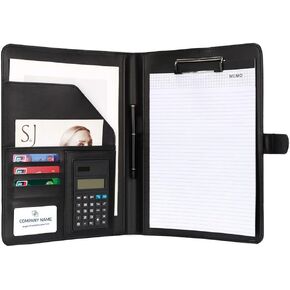 Eshow Leather Portfolio Professional Business Padfolio with Zipper - Interview Resume Notefolio Premium Legal Document Organizer with Card Holder, Writing Pad and File Folders for Men and Women
