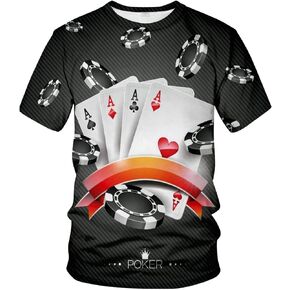 Men's 3D Novelty T-Shirt, Display of The Spread Chips with Poker Cards Lifestyle