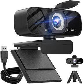 Full HD 1080P Video Webcam and Wide Angle Camera with Built-in Microphone and Rotatable Tripod,for Laptop Computer or Desktop PC,Great for Live Streaming.Calls.Video Conferencing