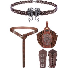 Renaissance Costume Men Set - Vintage Knight Belt Fairy Crown Cosplay Medieval Men Viking Set Retro Accessories