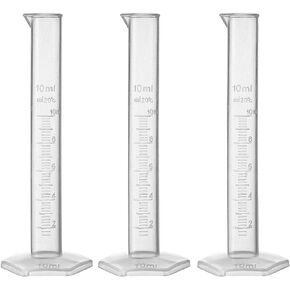 uxcell Plastic Graduated Cylinder, 10ml Measuring Cylinder, Science Test Tube Beakers, Single Metric Scale, Clear Hex Base Flask for Lab Home 3pcs