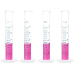 uxcell Plastic Graduated Cylinder, 25ml Measuring Cylinder, Science Test Tube Beakers, 2-Sided Metric Marking, Clear Hex Base for Lab Home 4Pcs