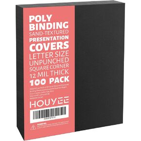 HOUYEE 50 Pack 16 Mil Binding Presentation Covers,Sand-Textured Polycovers,8-1/2" x 11" Letter Size Un-Punched Binding Covers 5 Multi Colors (Black, Yellow, Red, Green, Blue)