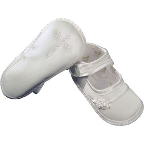 Girls Satin Christening Shoe with Celtic Cross and Rosette