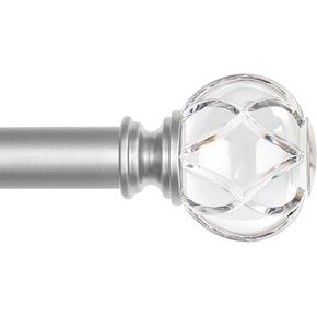 KAMANINA Curtain Rods for Windows 48 to 84(4-7 Feet), 1 Inch Decorative Silver Curtain Rod, Splicing Adjustable Single Drapery Rods with Crystal Netted Texture Ends, 32-86"