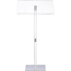 HMYHUM Acrylic Podium Stand, Clear Lecterns & Pulpits for Classroom, Concert, Churches, Speech, Easy Assembly, Metal Base, 23.6" L x 15.7" W x 41.7" H, Modern