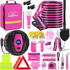 Car Emergency Kit with Portable Air Compressor - Auto Emergency Roadside Assistance Car Kit, Winter Car Safety Roadside Assist Kit for Teen Girl and Ladies M-75