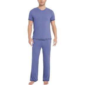 GYS Men's Pajama Sets, Viscose Made from Bamboo, Short Sleeve T-Shirt and Lounge Pants 2 Piece Pajamas for Men