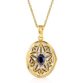 Ross-Simons 0.40 Carat Sapphire Locket Necklace With Diamond Accent in 18kt Gold Over Sterling. 18 inches