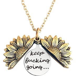 Keep Fucking Going Inspirational Gifts for Men Daughter Son Women Sunflower Locket Necklace for Women Girls
