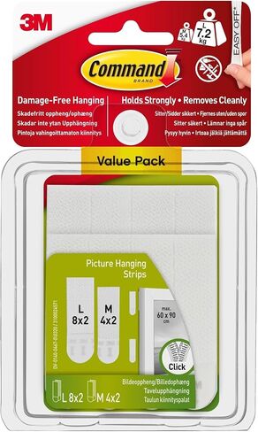 Command Medium and Large Picture Hanging Strips, Damage Free Hanging Picture Hangers, No Tools Wall Hanging Strips for Living Spaces, White, 4 Medium Pairs and 8 Large Pairs in Saudi Arabia