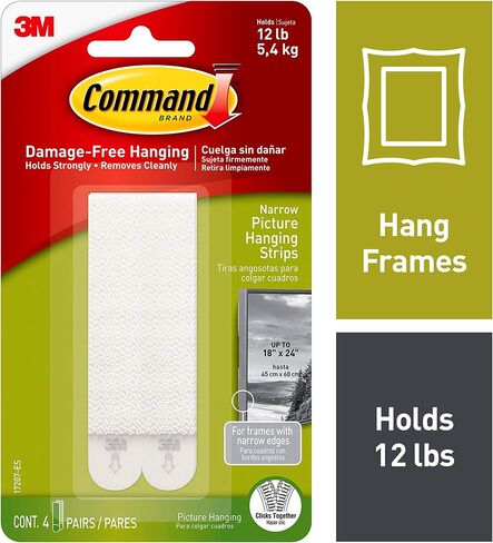 Command Narrow Picture Hanging Strips, White, 4-Pairs, Holds up to 12 lbs. in Saudi Arabia