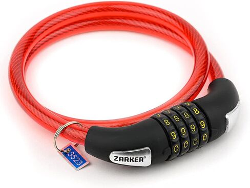 قفل الدراجة NO90 - قفل كابل الدراجة الملفوف ذو الأمان العالي 3 أقدام و4 أرقام قابلة لإعادة الضبط، 0.9 متر × 12 مم - عبوة واحدة (أحمر) in Kuwait