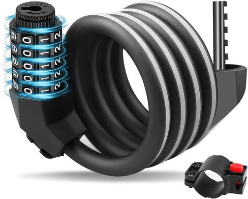 Bike Lock Cable Reflective, 5 Digit Resettable Combination with Mounting Bracket for Bicycles Scooters 5FT in Kuwait