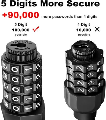 Bike Lock Cable Reflective, 5 Digit Resettable Combination with Mounting Bracket for Bicycles Scooters 5FT in Kuwait