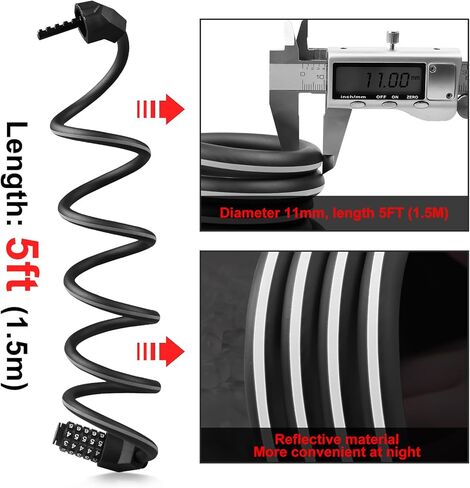 Bike Lock Cable Reflective, 5 Digit Resettable Combination with Mounting Bracket for Bicycles Scooters 5FT in Kuwait