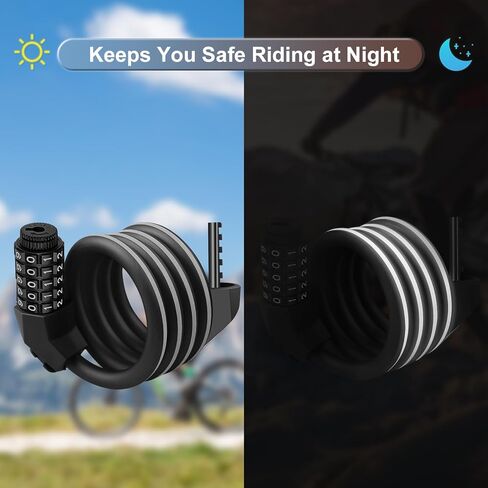 Bike Lock Cable Reflective, 5 Digit Resettable Combination with Mounting Bracket for Bicycles Scooters 5FT in Kuwait