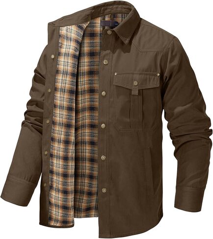 Mens Flannel Lined Lightwight Casual Snaps Plaid Shacket Shirt Jacket with Pockets in Kuwait