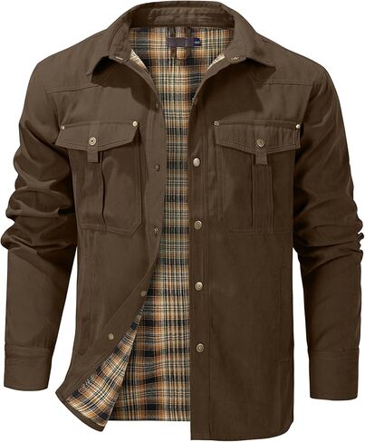 Mens Flannel Lined Lightwight Casual Snaps Plaid Shacket Shirt Jacket with Pockets in Kuwait