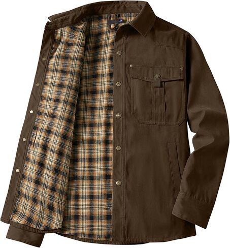 Mens Flannel Lined Lightwight Casual Snaps Plaid Shacket Shirt Jacket with Pockets in Kuwait