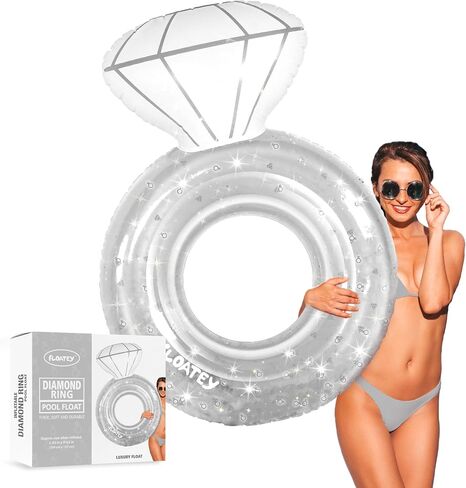 Bachelorette Party Decorations - XtraLarge Diamond Ring Pool Float | Shiny Glitter Conffetti Inside | Bachelorette Pool Floats for Bride, Ring Floatie Bachelorette Party Accessories, Silver in Saudi Arabia