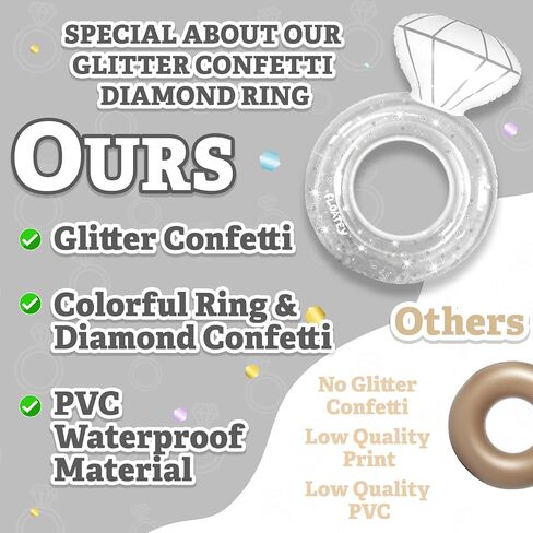 Bachelorette Party Decorations - XtraLarge Diamond Ring Pool Float | Shiny Glitter Conffetti Inside | Bachelorette Pool Floats for Bride, Ring Floatie Bachelorette Party Accessories, Silver in Saudi Arabia