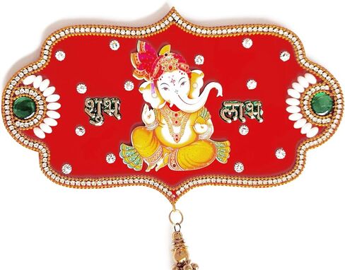 Diwali Shubh Labh with Ganesha Stickers for Diwali Indian Puja Wedding & Festival Acrylic Rangoli Decoration Floor & Office Decoration Size- 7 X 4 in Saudi Arabia
