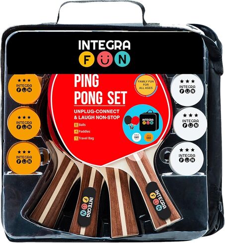 Ping Pong Paddle Set - 4 Wood Ping Pong Paddles - Ergonomic Grip - 8 Tournament Table Tennis Balls - Paddle Case - Professional/Casual Play - Portable Table Tennis Set .- Family Table Games in Saudi Arabia