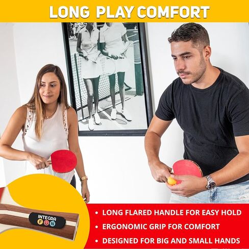Ping Pong Paddle Set - 4 Wood Ping Pong Paddles - Ergonomic Grip - 8 Tournament Table Tennis Balls - Paddle Case - Professional/Casual Play - Portable Table Tennis Set .- Family Table Games in Saudi Arabia