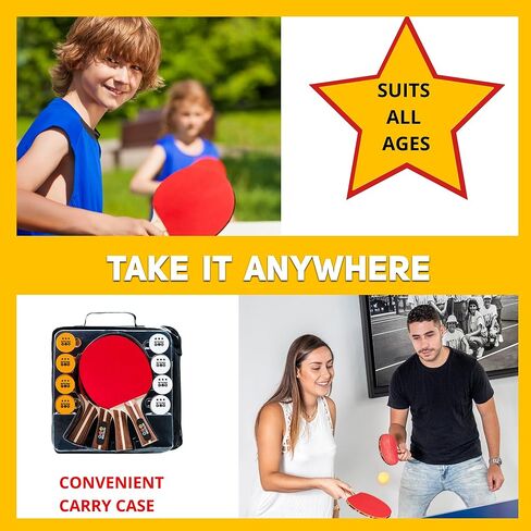 Ping Pong Paddle Set - 4 Wood Ping Pong Paddles - Ergonomic Grip - 8 Tournament Table Tennis Balls - Paddle Case - Professional/Casual Play - Portable Table Tennis Set .- Family Table Games in Saudi Arabia