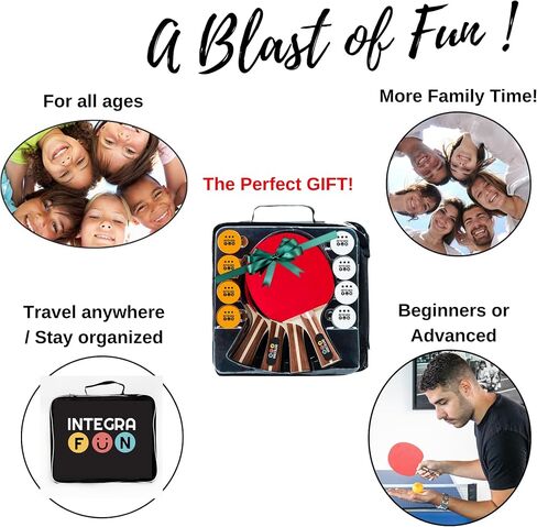 Ping Pong Paddle Set - 4 Wood Ping Pong Paddles - Ergonomic Grip - 8 Tournament Table Tennis Balls - Paddle Case - Professional/Casual Play - Portable Table Tennis Set .- Family Table Games in Saudi Arabia