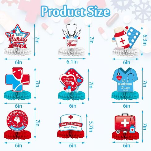 9 PCS Nurse Honeycomb Centerpieces Nurses Appreciation Week Honeycomb Table Centerpiece Nurse Day Table Toppers for Nurses Graduation Party Decorations 2024 Grad Party Favor Supplies in Saudi Arabia