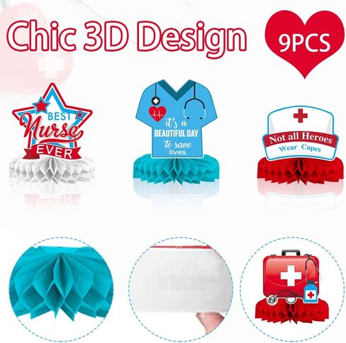 9 PCS Nurse Honeycomb Centerpieces Nurses Appreciation Week Honeycomb Table Centerpiece Nurse Day Table Toppers for Nurses Graduation Party Decorations 2024 Grad Party Favor Supplies in Saudi Arabia