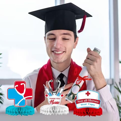 9 PCS Nurse Honeycomb Centerpieces Nurses Appreciation Week Honeycomb Table Centerpiece Nurse Day Table Toppers for Nurses Graduation Party Decorations 2024 Grad Party Favor Supplies in Saudi Arabia