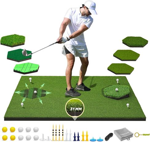 سجادة جولف 8 في 1 - سجادة ضرب جولف متعددة الاستخدامات مقاس 5 × 4 أقدام للتمرين الداخلي/الخارجي - 8 سجادات إدراج - عشب ممتاز مع مقاومة معززة للصدمات - قاعدة مضادة للانزلاق - مثالية للاعبي الجولف من جميع الأعمار in Kuwait