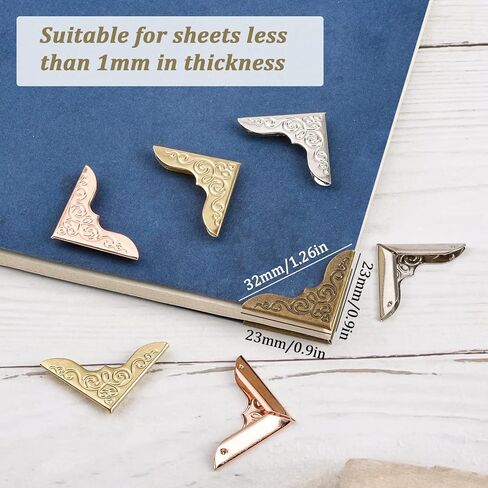 15mm Gold Metal Book Corners, 200 Pcs Small Book Corner Protector Iron Corner Triangle Decorative Trim Vintage Album Corners for Scrapbooking Menus in Saudi Arabia