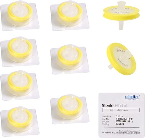10PCS Syringe Filter PES Hydrophilic Filtration Sterile Lab Filters 0.22μm 25mm Membrane Diameter Individually Packed Yellow in Saudi Arabia