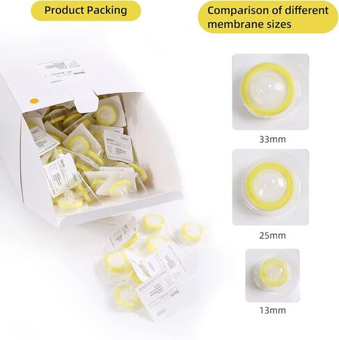 10PCS Syringe Filter PES Hydrophilic Filtration Sterile Lab Filters 0.22μm 25mm Membrane Diameter Individually Packed Yellow in Saudi Arabia