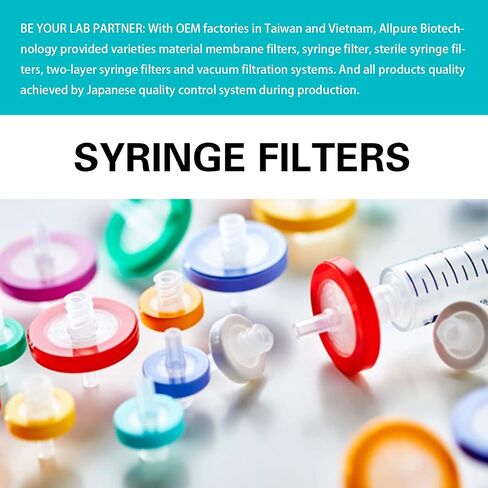 PTFE Syringe Filters [Wettability: Hydrophilic] 25mm Diameter 5.0 μm Pore Size Laboratory Filtration by Allpure Biotechnology (Pack of 100) (Hydrophilic PTFE, 5.0 μm) in Kuwait
