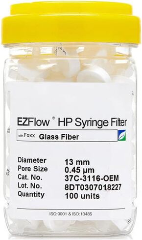 37C-3116-OEM Glass Fiber EZFlow Syringe Filter, 13 mm Diameter, 45 µm Pore Size (Pack of 100) in Saudi Arabia