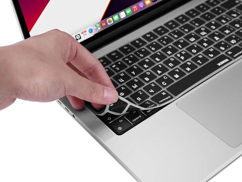 XSKN Languages and Shortcuts Silicone Keyboard Skin Cover for 2021+ M2 Chip MacBook Air 13.6" 15.3" with Touch ID for MacBook Pro 14.2" 16.2" with Touch ID (Russian Black, EU Layout) in Saudi Arabia