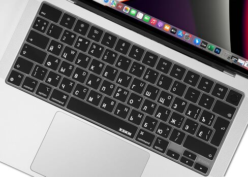 XSKN Languages and Shortcuts Silicone Keyboard Skin Cover for 2021+ M2 Chip MacBook Air 13.6" 15.3" with Touch ID for MacBook Pro 14.2" 16.2" with Touch ID (Russian Black, EU Layout) in Saudi Arabia