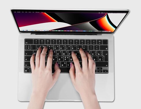 XSKN Languages and Shortcuts Silicone Keyboard Skin Cover for 2021+ M2 Chip MacBook Air 13.6" 15.3" with Touch ID for MacBook Pro 14.2" 16.2" with Touch ID (Russian Black, EU Layout) in Saudi Arabia