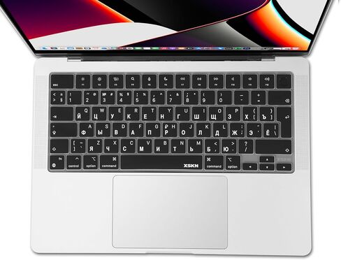 XSKN Languages and Shortcuts Silicone Keyboard Skin Cover for 2021+ M2 Chip MacBook Air 13.6" 15.3" with Touch ID for MacBook Pro 14.2" 16.2" with Touch ID (Russian Black, EU Layout) in Saudi Arabia