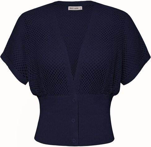 GRACE KARIN 2024 Women Short Sleeve Crochet Cardigan Summer Draped V-Neck Bolero Shrug Sweater Hollow Out Beach Cover Up in Saudi Arabia