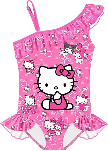 Toddler Girls Cartoon Kitten Swimsuit Princess One Piece Bathing Suit Kids Ruffle Swimwear Summer Beach Gift in Saudi Arabia