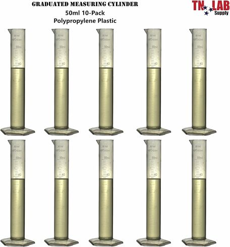 أسطوانة قياس متدرجة من بلاستيك البولي بروبيلين 50 مل 10 عبوات (50 مل، 10) in Kuwait