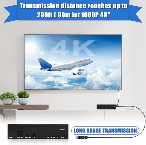موسع HDMI عبر إيثرنت 4K - كابل HD 4K @ 60 هرتز CAT5/6 مع تحكم بالأشعة تحت الحمراء، مخرج صوت POC يصل إلى 290 قدم in Kuwait