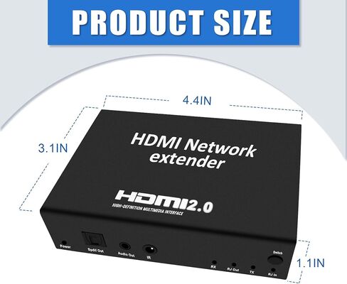 موسع HDMI عبر إيثرنت 4K - كابل HD 4K @ 60 هرتز CAT5/6 مع تحكم بالأشعة تحت الحمراء، مخرج صوت POC يصل إلى 290 قدم in Kuwait